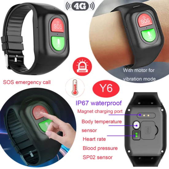 Лучшая тревожная кнопка 4G для здравоохранения 2023 года, SOS GPS-браслет-трекер с термометром артериального давления SPO2 для измерения сердечного ритма, обнаружением падения Y6